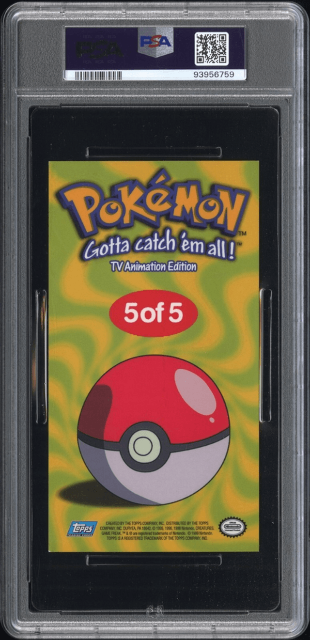 PSA 8 Meowth #5 Topps Pokémon TV Anime Series 1 Oversized Tin Topper